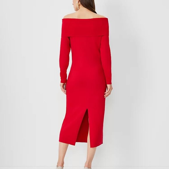Ann Taylor Off The Shoulder Midi Sweater Dress - Picture 2 of 9